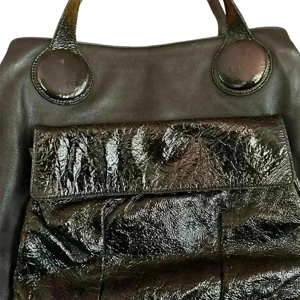 Goldenbleu black patent leather convertible purse‎